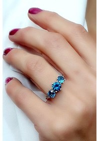 Resim Sky Diamond Blue Creative Sapphire 925 Ayar Gümüş Lüks Tria Yüzük (519209497) 