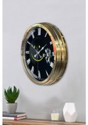 Resim Altın Gold Rengi Metal Çerçeveli Salon Ofis Duvar Saati 40 Cm C43 