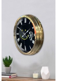 Resim Altın Gold Rengi Metal Çerçeveli Salon Ofis Duvar Saati 40 Cm C43 