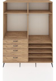 Resim Kronos Gardrop 7 Raflı 4 Çekmeceli 2 Askılı 176x59x221 Çam-çam Çam 