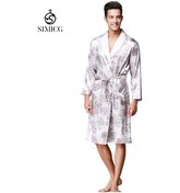 Resim İpek Buz İpek Erkek Pijamaları Uzun Kollu Bornoz Dışarıda Giyilebilir Gri 