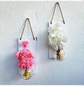 Resim Led Işıklı, Pembe Ve Beyaz Bahardalı Çiçekli Duvar Dekoru Beyaz İkili Set Beyaz 