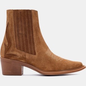 Resim Maya Kadın Kahverengi Gerçek Süet Deri Fermuart Detaylı Western Bot Kahverengi 