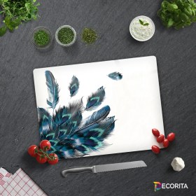 Resim Decorita Plumas Desen | Cam Kesme Tahtası-Cam Kesme Tablası | 30cm x 40cm 