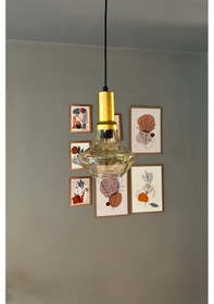 Resim Melk Cam Eskitme Tekli Gold Fener Başlık Retro Sarkıt Lamba Restoran Salon Aydınlatma Bal 