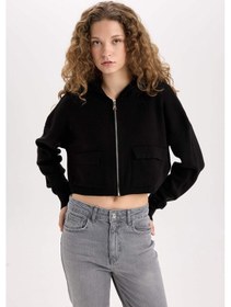 Resim DeFacto Regular Fit Kapüşonlu Basic Düz Fermuarlı Triko Hırka E2270AXNSBK81 Siyah 