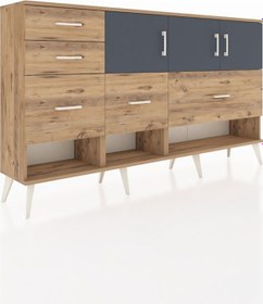 Resim Arges Konsol 3 Raflı 5 Çekmeceli 3 Kapaklı 176x30x99 Çam-antrasit/çam Antrasıt/atlas Çam - Atlas Çam 
