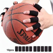 Resim 10 adet Parmak Koruyucuları, Parmak Desteği ile, Sporlar, Basketbol, Voleybol için Elastik Nefes Alabilen Sıkıştırma Kireçleri - Siyah, Herkes İçin Tek Boyut, Unisex 