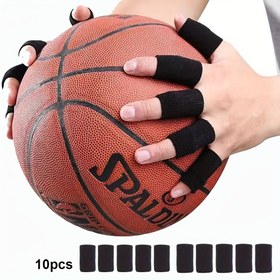 Resim 10 adet Parmak Koruyucuları, Parmak Desteği ile, Sporlar, Basketbol, Voleybol için Elastik Nefes Alabilen Sıkıştırma Kireçleri - Siyah, Herkes İçin Tek Boyut, Unisex 