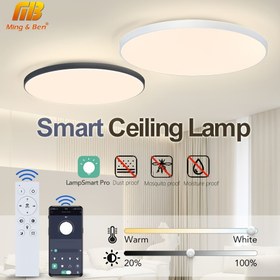 Resim Ming&Ben Akıllı Tavan Lambası 18-80W, 3000-6500K Ayarlanabilir Dimlenebilir LED, Uygulama & Uzaktan Kumandalı, Sivrisinek/Toz/Nem Geçirmez, AC100-240V - Yatak Odası & Oturma Odası Ev Dekoru için Modern Siyah/Beyaz Tasarım, Yatak Odası Dekoru 