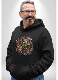 Resim Turkiye Özel Karakterleri Kadın Erkek Siyah Kapüşonlu Sweatshirt Hoodie Siyah 