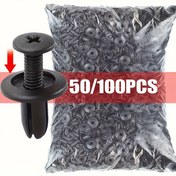 Resim 50/100 adet Araba Plastik Rivet Bağlantı Elemanları - 8mm Delik, Siyah Plastik Kapı Süs Paneli Klipsleri Rivet Studları ile, Kapı Çamurluk Fixing Klipsleri, Araba Gövde Tampon Kenar Süs Aksesuarları, Çeşitli Araç Modelleri için Uygun 