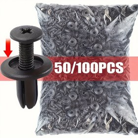 Resim 50/100 adet Araba Plastik Rivet Bağlantı Elemanları - 8mm Delik, Siyah Plastik Kapı Süs Paneli Klipsleri Rivet Studları ile, Kapı Çamurluk Fixing Klipsleri, Araba Gövde Tampon Kenar Süs Aksesuarları, Çeşitli Araç Modelleri için Uygun 