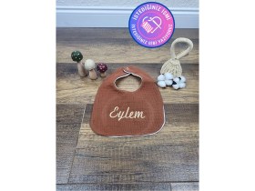 Resim PremiumPort Yumuşak ve Su Geçirmez Müslin Bebek Önlüğü, Kişiselleştirilebilir Nakışlı 