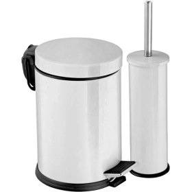 Resim Beyaz 5 lt Pedallı Çöp Kovası + Klozet Fırçası 