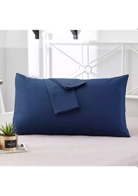 Resim Lacivert Renkli Pamuklu Kumaştan Kapaklı Yastık Kılıfı 2 Adet 