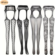 Resim 4 Çift Set Balık Ağı Diz Üstü Jartiyer Şapkalı İnce Tayt Kadın Askılık Șeffaf Pantolon Halloween Cosplay Partisi için 