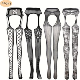 Resim 4 Çift Set Balık Ağı Diz Üstü Jartiyer Şapkalı İnce Tayt Kadın Askılık Șeffaf Pantolon Halloween Cosplay Partisi için 