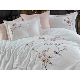 Resim Dantela Hüma Nakışlı Pamuk Saten Çift Kişilik Krem Nevresim Takımı Krem 