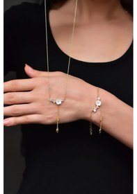 Resim Papatya Silver 925 Ayar Gümüş Altın Kaplama Kardelen Çiçeği Kolye Bileklik Set 
