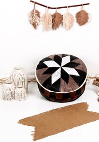 Resim Ottoman Pouffe İskandinav El Yapımı Hakiki Kuzu Derisi Bohem Bahçe Balkon Bungalov Puf Minder 60x30cm(DOLGULU) 