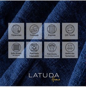 Resim Jakarlı Şönil Koltuk Örtüsü Kanepe Örtüsü Koltuk Şalı 175x215 Kaymaz Lacivert Lacivert 