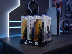 Resim PS5 ve PS4 Uyumlu 10'lu Oyun Kutusu Standı - Masaüstü Video Oyunu Düzenleyici Organizer - Dekoratif Oyun CD'si Tutucu ve Sergileme Rafı (Siyah) 