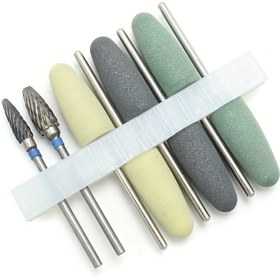 Resim 8'li Paket Silikon Kauçuk Taşlama Başlığı + Tungsten Çelik Taşlama Başlığı 2.35mm Takma Diş Seti için Cilalama Kiti 