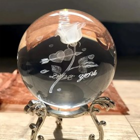 Resim Keyfim Shop Dekoratif Metal Ayaklı Gül Tasarımlı 3D Cam Küre 6 cm 