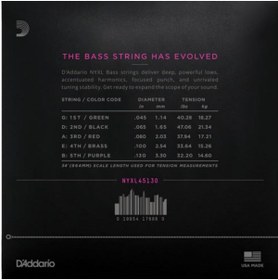 Resim Daddario D'Addario NYXL45130 5 Telli Bas Gitar Tel Seti - 45-130 Regular Light (Profesyonel) | Long Scale, N 