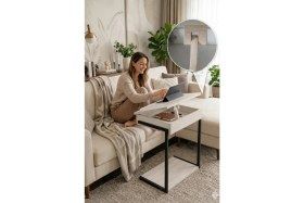 Resim Maison Linden Meşe Tekerlekli C Sehpa Açılır Kapaklı Laptop Masası Gizli Depolama 50X34X65 cm 