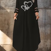 Resim Yuvarlak Yaka, Kalp Desenli ve File Panelleri Olan Şık Kadın Büyük Beden Elbise, Polyester, Dar Kesim, Tüm Mevsimler İçin, 3/4 Kol 