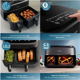 Resim Çift Hazneli Airfryer 3000 Serisi 9l Geniş 2 Hazneli Airfryer %90 Daha Az Yağ 