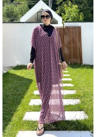 Resim Remsa Tesettür Mayo Üzerine Desenli Tek Kaftan Pareo 430-306 Fuşya Fuşya 