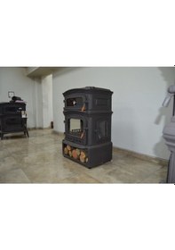 Resim A. Premium Ykst 3 Camlı Yan Kapaklı Odunluklu Kuzineli Döküm Soba 
