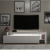Resim Beliz Modern LED Işıklı 3 Kapaklı, Raflı TV Sehpası – 192 cm, Beyaz 