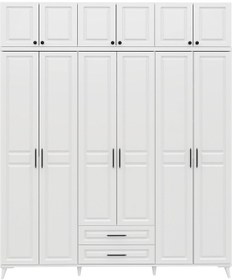Resim GuneyStore Gözde 6 Kapaklı Yüklüklü Komple Mdf Beyaz Gardırop 