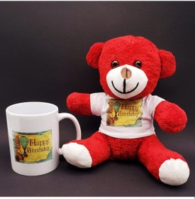 Resim Büro Ev Ofis Hediyesi İçin Happy Birthday Kırmızı Ayı Kupa Bardak Seti 