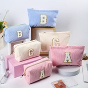 Resim Minimalist Nakışlı Harf Kozmetik Çanta Seti, 2 Parça Polyester Makyaj Organizatörü, Hafif Chenille Kumaş Tuvalet Çantası Pozisyon Baskılı, Kenar Boyası Olmayan - Büyük Kapasiteli Seyahat El Çantası Organizatörleri 