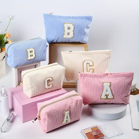 Resim Minimalist Nakışlı Harf Kozmetik Çanta Seti, 2 Parça Polyester Makyaj Organizatörü, Hafif Chenille Kumaş Tuvalet Çantası Pozisyon Baskılı, Kenar Boyası Olmayan - Büyük Kapasiteli Seyahat El Çantası Organizatörleri 