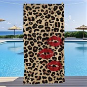 Resim 1 adet Leopar Desenli Plaj Havlusu - Yumuşak, Hızlı Kuruyan Mikrofiber ile Kırmızı Dudak Tasarımı, Yoga, Seyahat, Yüzme, Fitness, Kamp ve Plaj Günleri için Mükemmel, İdeal Paskalya veya Doğum Günü Hediyesi 