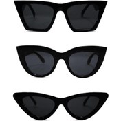 Resim MACERATİ Unisex 3lü Set Siyah Cat Eye Güneş Gözlüğü 