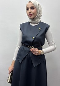 Resim Tesettür Diyarı Kadın Scuba Kumaş Kemer Detaylı Yelekli Takım 