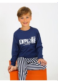 Resim Vitmo Erkek Çocuk Uzun Kollu %100 Pamuklu Pijama Takımı Explore İndigo İndigo 
