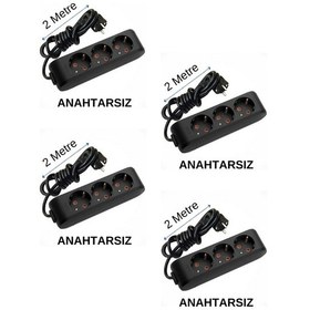 Resim Viko 3'lü Üçlü Priz Topraklı Kablolu Siyah 2 İki Metre 4 Adet 