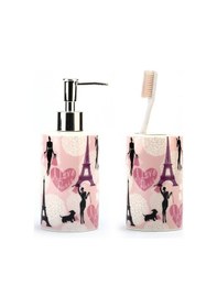 Resim Sıa Sıvı Sabunluk Ve Diş Fırçalık 2 Li Banyo Seti Paris . Pembe 