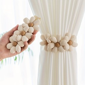 Resim 1 Bohemian Style Elastik Perde Bağlama Aracı, 3 Papatya Tasarımı ile - Krem Beyaz ve Bej Çiçek Deseni, Kolay Kurulum için Güçlü Görünmez saç tokası, Dayanıklı ve Şık Ev Dekoru, Yatak Odası ve Oturma Odası Perdeleri için Perde Aksesuarları | Bohemian Tarzı | Polyester Kumaş, Oturma Odası Perdeleri için Perdeler 