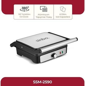 Resim Sinbo SSM-2590 Inox Izgara ve Tost Makinesi – 2000W Güçlü Performans, 180° Açılabilir Alüminyum Plaka, 6 Dilim Kapasite 