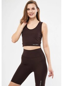 Resim Halter Yaka Spor Sütyeni Crop Top Kahverengi 