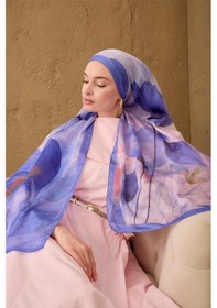 Resim Silk Home Polyester Velina Şal Mavi-lila Lila Yeşil Pembe Desenli İpeksi Dokulu Hafif Yapılı 70x190 Çok Renkli 